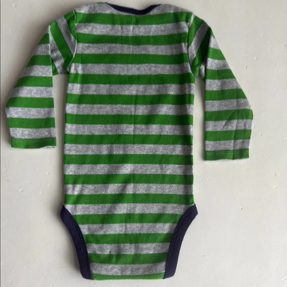 Carter’s Striped Green & Gray “Draft Pick” Long Sleeve Onesie Boys 3-6 Mos